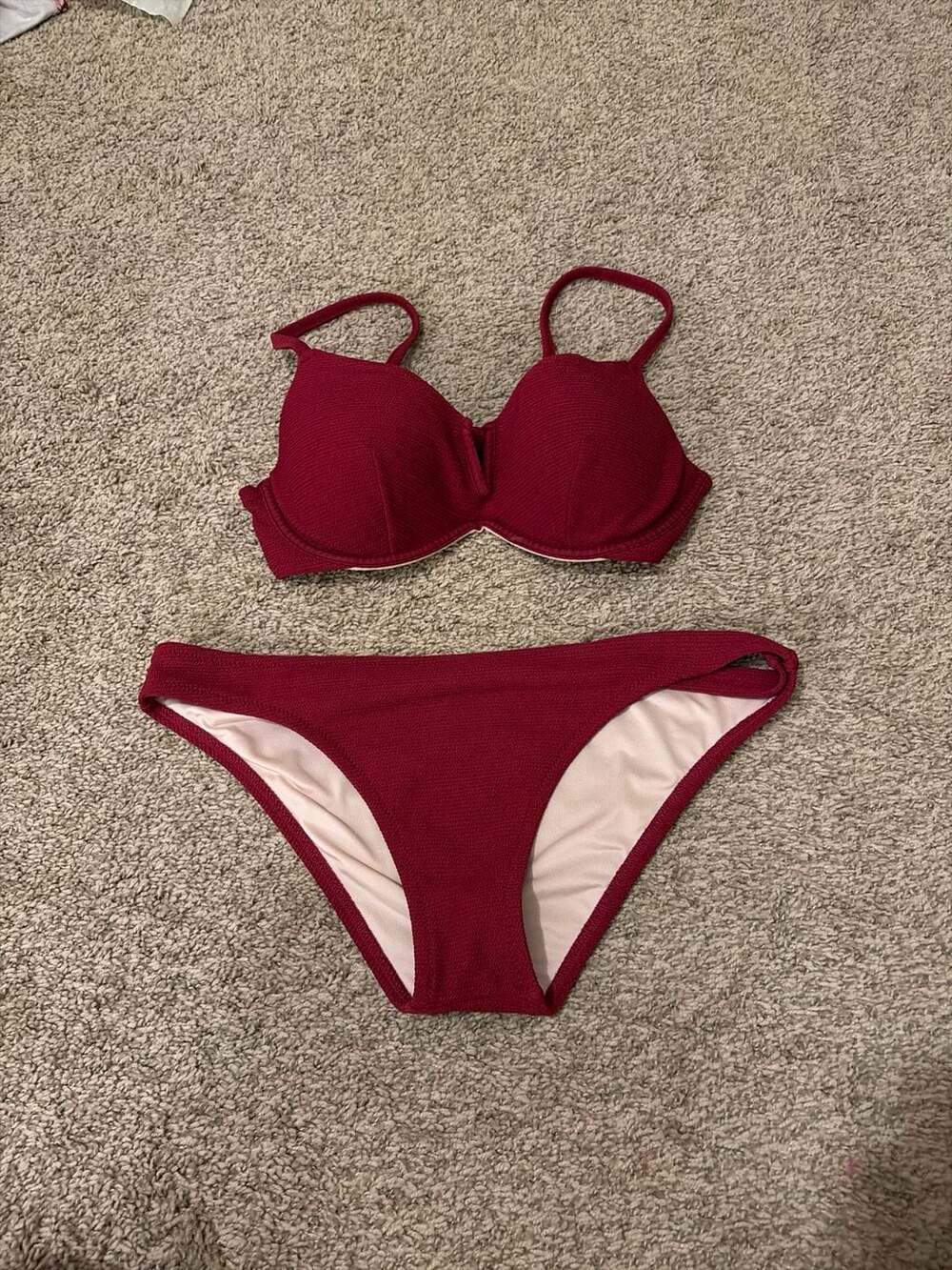 Shade & Shore Maroon Textured Underwire Bikini Set